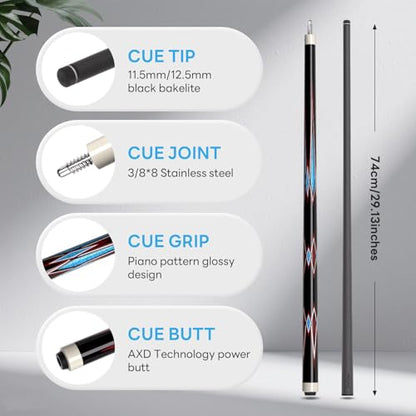 Carbon Fiber Pool Cue 58" 2-Piece Cue Stick Professional Cue Carbon Technology Low Deflection Billiard Cues（Weight can be Adjusted） - color: Flame, size: 12.5mm
