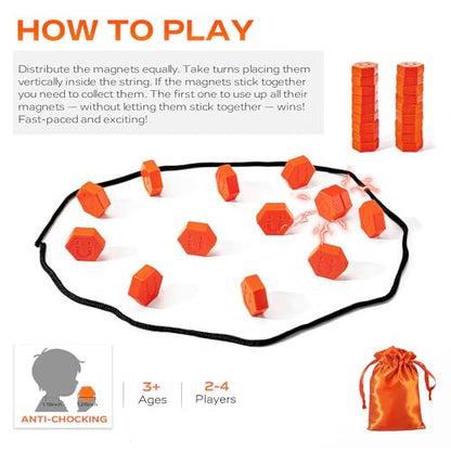 20-Piece Magnetic Chess Game with Textured Stones & Rope | Strategic Standing Play for Kids & Adults | Family, Party, Travel & Camping Puzzle Strategy Games