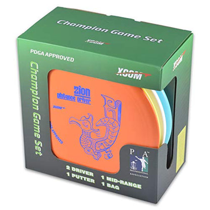 X-Com Disc Golf Beginner Starter Set with 4 Discs and Easy to Carry Bag