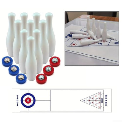 Shuffleboard Bowling Game Set with Curling Mats Tabletop Indoor Board Game for Family Fun and Party Entertainment Plastic and Steel Smooth Rolling Pucks