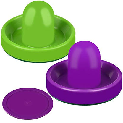 ONE250 Air Hockey Pushers and Red Air Hockey Pucks, Goal Handles Paddles Replacement Accessories for Game Tables (4 Striker, 4 Puck Pack) - color: Purple & Green