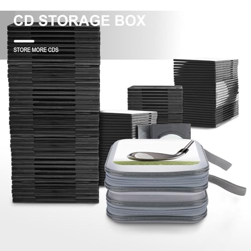 Golf Club CD Case Holder Hard Plastic DVD Disc Storage Case Holder DVDs Wallet Holders with Zipper Disc Cases Storage Binder CD/DVD Case Wallet for Car Home Office Travel