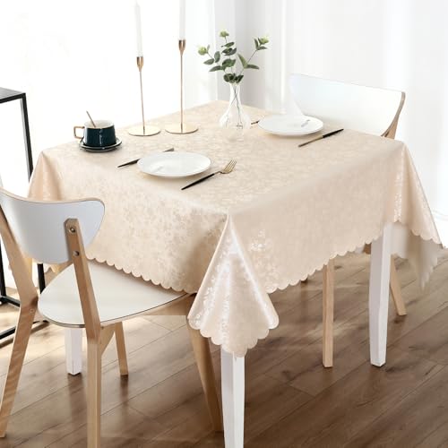 Smiry Square Table Cloth, Waterproof Heavy Duty Vinyl Tablecloths, Wipeable Washable Table Cover for Kitchen and Dining Room (Beige, 60" X 60") - color: Beige, size: 60" x 60" (Square)