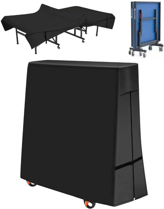Ping Pong Table Cover 600D Oxford Fabric, Table Tennis Cover Waterproof Sunproof Indoor & Outdoor Fits Universal 9x5 FT Tables Folding & Flat Tables with Zipper & Buckles - color: Black