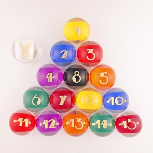Clear Pool Billiards Balls Set by SRS - Full Set 2-1/4 in. Transparent w/Gold Print, 4.2oz, 2.25" Diam