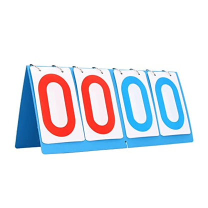 4 Digit Scoreboard Blue Red Number Portable Tabletop Flip Score Keeper for Volleyball Basketball