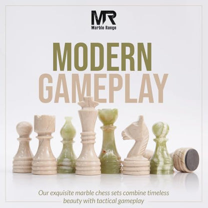 Marble Chess Set 15" Inches Verona & Green with Storage Box and 2 Extra Queen Handmade Classic Board Games for Adults, Luxury Marble Chess Board & Chess Pieces for Gifts - color: Verona & Green Onyx
