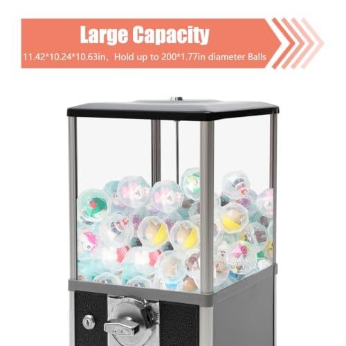Gumball Machine for Kids, 25-Cent Vending Machines, PS Bouncy Balls Dispenser, 1.77-1.97in Huge Load Capacity Coin Operated Gumball Bank, Hold 200 Capsule Toys for Retail/Game Store (Black) - color: Black
