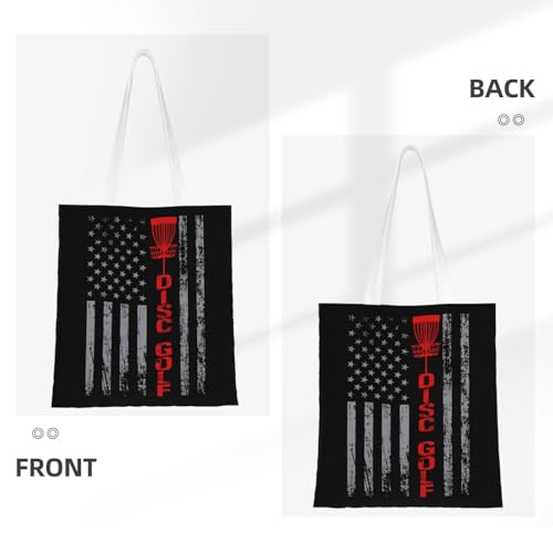 NIENIE Disc Golf With Usa Flag Tote Bag for Women Shopping Bags Reusable Large Capacity Casual Shoulder Handbags DIY Gift Bags Cute Canvas Tote Bag