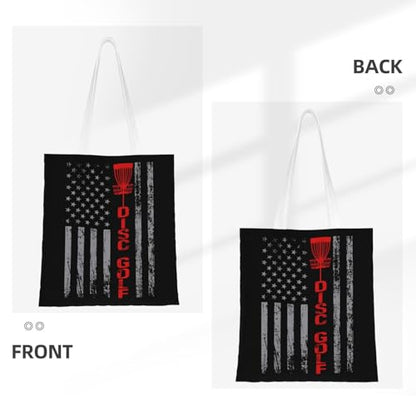 NIENIE Disc Golf With Usa Flag Tote Bag for Women Shopping Bags Reusable Large Capacity Casual Shoulder Handbags DIY Gift Bags Cute Canvas Tote Bag