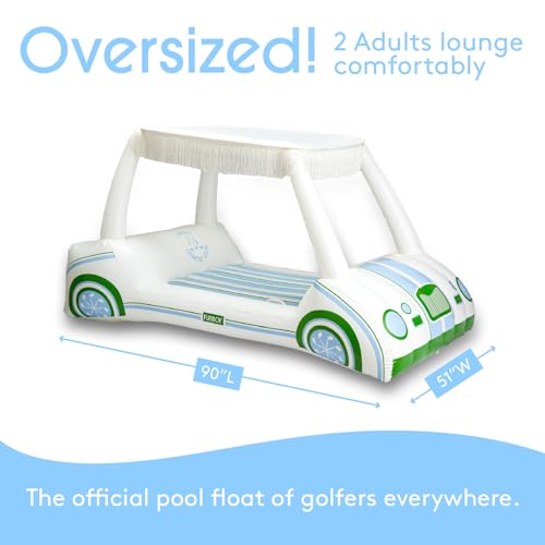 FUNBOY Giant Inflatable Luxury Golf Cart Pool Float, Two Cup Holders, Removable Fringe Shade, Float for Summer Pool Party and Entertainment - color: White