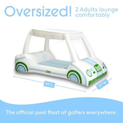 FUNBOY Giant Inflatable Luxury Golf Cart Pool Float, Two Cup Holders, Removable Fringe Shade, Float for Summer Pool Party and Entertainment - color: White