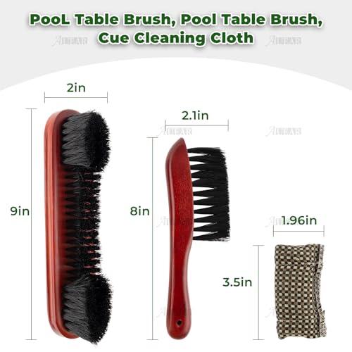 AUEAR, Set of 3 Billiards Pool Table and Rail Brush with Billiard Cue Snooker Cloth Cleaner (Brown Color)