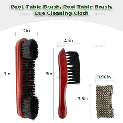 AUEAR, Set of 3 Billiards Pool Table and Rail Brush with Billiard Cue Snooker Cloth Cleaner (Brown Color)