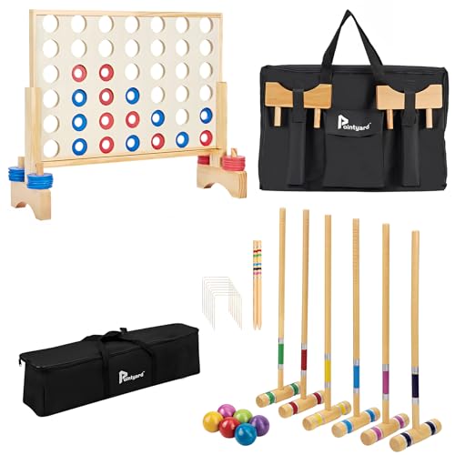 Giant Wooden 4 in a Row and Six Player Croquet Set 28"
