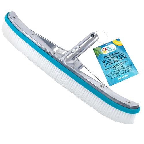 U.S. Pool Supply Pool Brush Head for Inground Pools - 18" Swimming Pool Brush with Pole Handle, Bristle Scrub Brushes, Above Ground Cleaning Equipment Scrubber Cleaner Leaves Debris Floors Walls Steps - style: 18" White Nylon Bristles