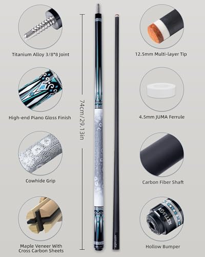 KONLLEN Carbon Fiber Pool Cue 2.0, 58-inch Low Deflection Billiard Stick for Adults with 12.5mm Tip and Pro Taper - color: 020 AK-15WF 2.0 set-white