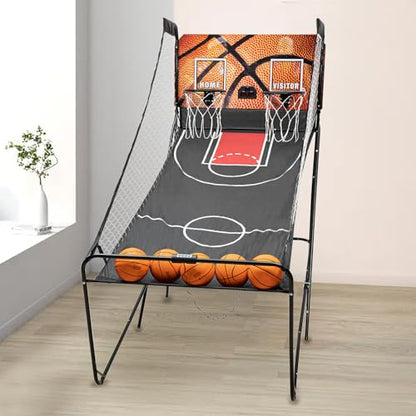 2-Player Dual Shot Basketball Arcade Game with Led Scoreboard, 8 Fun Game Modes, Foldable Design, Indoor Sports, Includes 5 Basketballs for Family Fun