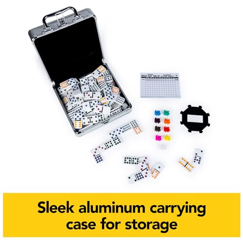 Spin Master Games, Mexican Train Dominoes Set in Aluminum Carry Case, Includes Colorful Trains for Fun-Filled Family Game Night, for Kids & Family, 2-8 Players, for Ages 8 & Up