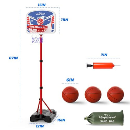EagleStone Kids Basketball Hoop with Stand, Adjustable Height Basketball Set Toddler Toys for Boys and Girls Age 3-12, Indoor Outdoor Backyard Sport Game Gift with Sandbag for Stability