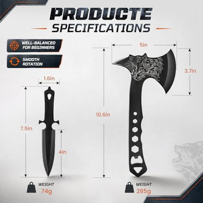 3 Pack Throwing Axe Set, Full Tang Stainless Steel Throwing Tomahawk Throwing Hatchet, 3 Pack Throwing Knives Set with Bottle Opener and Nylon Sheath for Backyard Recreation and Competition