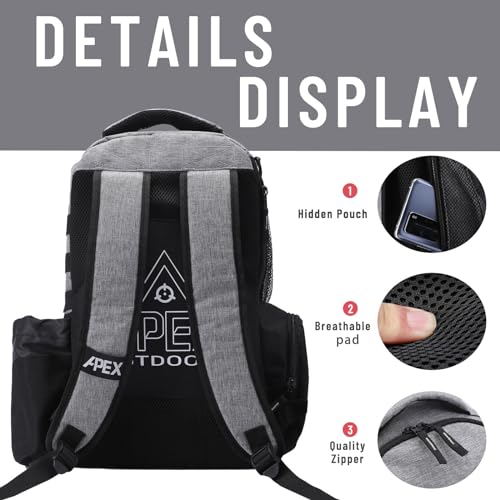Disc Golf Bag, Large Disc Golf Backpack Holds Over 21 Discs, Durable & Lightweight with Multiple Storage Pockets - color: Grey