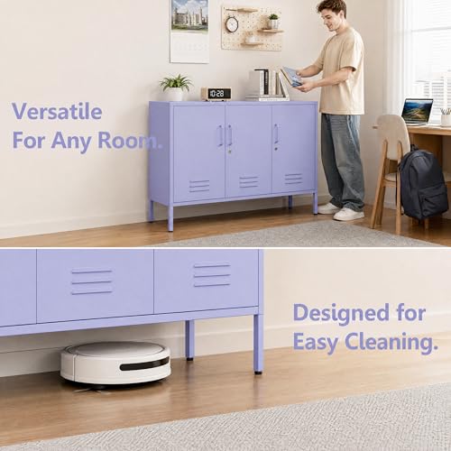 Purple Wide Metal Storage Cabinet, 32" H Heavy Duty Steel Locker with Lock, 2 Adjustable Shelves & Ventilated Doors for Home Office Kitchen Living Room - color: Purple, style: 32"H-Cabinet-TH