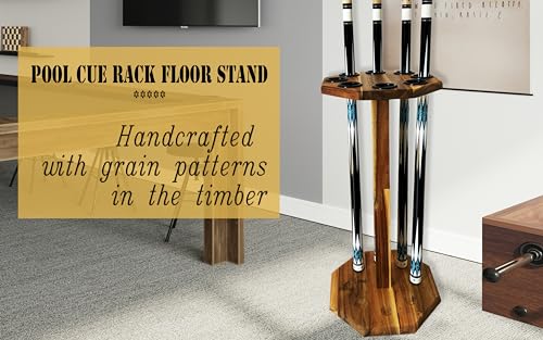 Freestanding Billiard Cue Rack, Pool Table Accessories Hold 8 Cues, Pool Cue Stick Holder, Wooden Floor Stand Pool Cue Holder for Billiard Game Room (Brown) - color: Brown