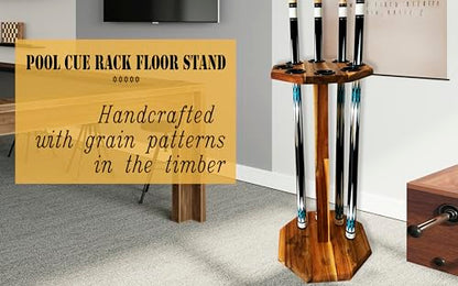 Freestanding Billiard Cue Rack, Pool Table Accessories Hold 8 Cues, Pool Cue Stick Holder, Wooden Floor Stand Pool Cue Holder for Billiard Game Room (Brown) - color: Brown