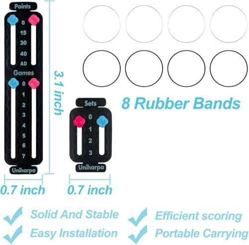 Uniharpa Tennis Score Keeper for Racket,Pack of 4 Black Tennis Racket Pickleball Paddle Scorekeeper,Small Score Board Counter for Tennis Trainer,Point Tracker Recording Points,1.9g,4pcs