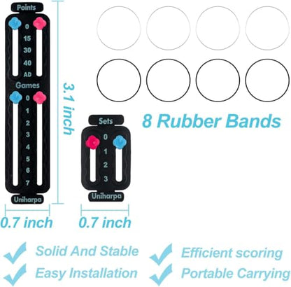 Uniharpa Tennis Score Keeper for Racket,Pack of 4 Black Tennis Racket Pickleball Paddle Scorekeeper,Small Score Board Counter for Tennis Trainer,Point Tracker Recording Points,1.9g,4pcs