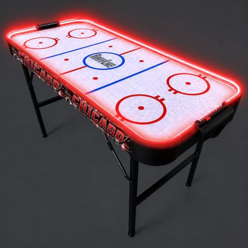 PartyLife 54" Portable Air Hockey Table w/Folding Steel Legs & Optional LED Lights - NEW & Improved - Powerful Motor, Smooth Surface, Very Sturdy - City Team Edition - color: Chicago, style: w/ LED Lights