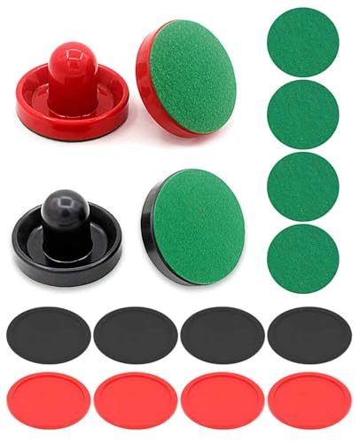 16PCS Air Hockey Pucks and Paddles, Mini Goal Handles Pushers (4 Pushers 4 Pads 8 Pucks)