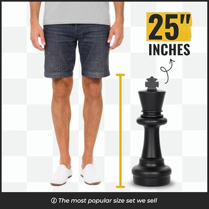MegaChess Giant Chess Set Game with 25" Tall King - A Large Chess Set Yard Game for Families Looking for Outdoor Jumbo Games - 32 Large Pieces Made from Durable HDPE (Plastic Board Included)