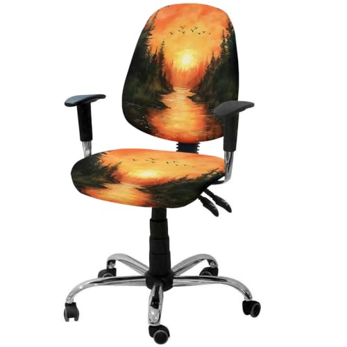 Savannan Office Chair Cover, Gradient Orange Sky Sunset Protective Stretch Elastic Universal Cover for Desk Task Chair,Computer Rotating Chair 1 Pcs Retro Abstract Forest