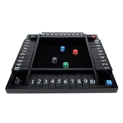 Pacific Shore Games Shut the Box Game 4 Player, Black Stained Wood, Dice Games, Wooden Board Games for Adults, 10 Number Tiles, 12 inch Board - color: Black