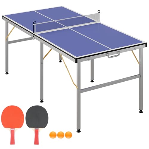 Garvee Portable Ping Pong Table,6X3 ft Professional Indoor/Outdoor Table Tennis Tables Game with Net for Adults/Teens,2 Tennis Paddles and 3 Balls- Quick Assembly