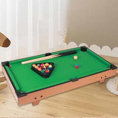 harayaa Mini Tabletop Pool Set Billiard Game Portable Compact Pool Table Game Balls Triangle Rack Pool Cues with Wooden Body Suitable for Home Office Play