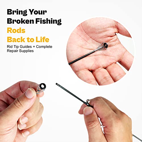 OJYDOIIIY Fishing Rod Tip Repair Kit with Glue,Complete Supplies for Fishing Pole Tip Replacement with Rod Epoxy,Top Eyelets and Wrapping Thread - size: Small-Medium