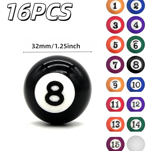 16PCS mini Billiard Balls Set, 25mm (0.98 inches), Suitable for mini Pool Tables, Suitable for Tabletop Gaming, Travel, and Home Entertainment - size: 1.25inch