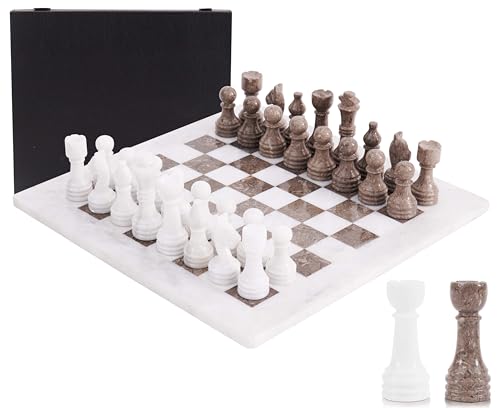 Marble Chess Set 15" Inches White and Oceanic with Storage Box and 2 Extra Queen Handmade Classic Board Games for Adults, Luxury Marble Chess Board & Chess Pieces for Gifts - color: White & Oceanic