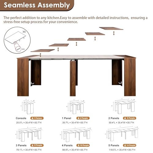 20"-118" Extendable Dining Table for 2-12 People, Modern Modular Extension Table, Space-Saving Extra Long Folding Dining Table, Multifunctional Conference Meeting Table, Walnut - color: Walnut, style: 20" - 118.5" (2-12 People)