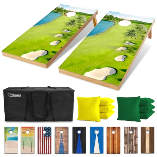 GoSports 4 x 2 ft Regulation Size Wood Cornhole Boards - 10 Vintage Wood Designs (Choose Your Style) - color: Golf Course