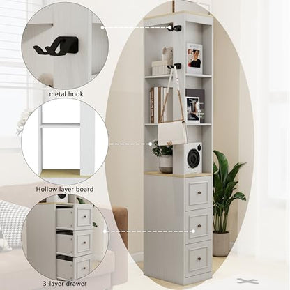Havemies 73" Media Storage Cabinet | 3 Spacious Drawers for Games,Remotes|Detachable Hooks for Headphones,Bags|Open Shelf|Antique White|MDF|Anti-Tip