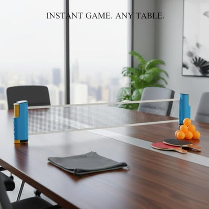 Portable Retractable Ping Pong Net Set with 2 Rackets & 3 Balls, Tool-Free Clamp for Any Flat Table - color: Yellow