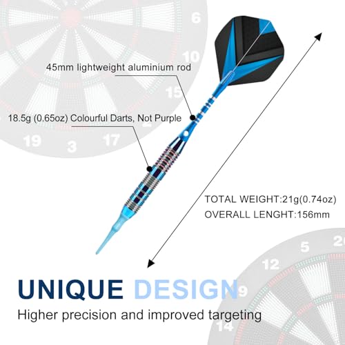 Soft Tip Darts Set 3 Aluminum Shaft Professional Darts Plastic Tip Sets 2BA Replacement Tips + Extra 3 Dart Flights 3 Replace Plastic Shafts for Electronic Dart Board - color: Deep Blue
