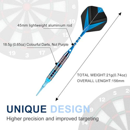 Soft Tip Darts Set 3 Aluminum Shaft Professional Darts Plastic Tip Sets 2BA Replacement Tips + Extra 3 Dart Flights 3 Replace Plastic Shafts for Electronic Dart Board - color: Deep Blue
