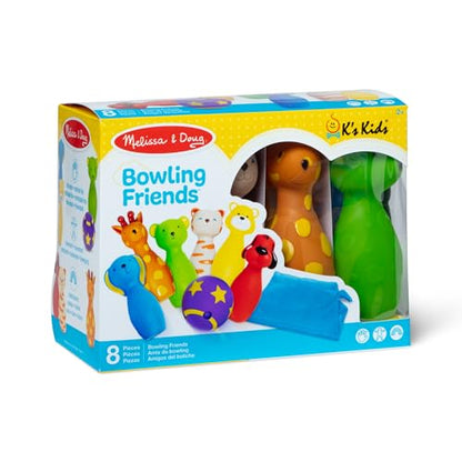 Melissa & Doug K's Kids Bowling Friends Play Set and Game with 6 Pins and Convenient Carrying Case Indoor Outdoor Bowling Set, Soft Plastic Animal Pins, for Ages 2+