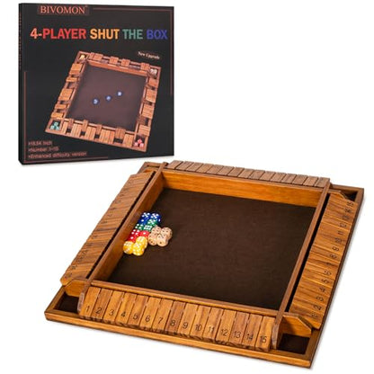 Upgraded 16.54’’ Shut The Box Dice Game with 15 Numbers for 1-4 Players, Large Wooden Board Math Game 16 Dices, Tabletop Games Kids Adults Family Party Birthday - color: 16.5 In-brown