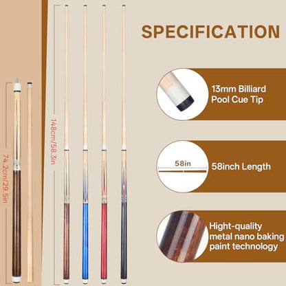 AKLOT Pool Cues,58" Pool Cue Stick Canadian Maple Wood Billiard Cues Sticks for Professional Billiard Players 18 19 20 21 oz - color: 4 Set Colorful